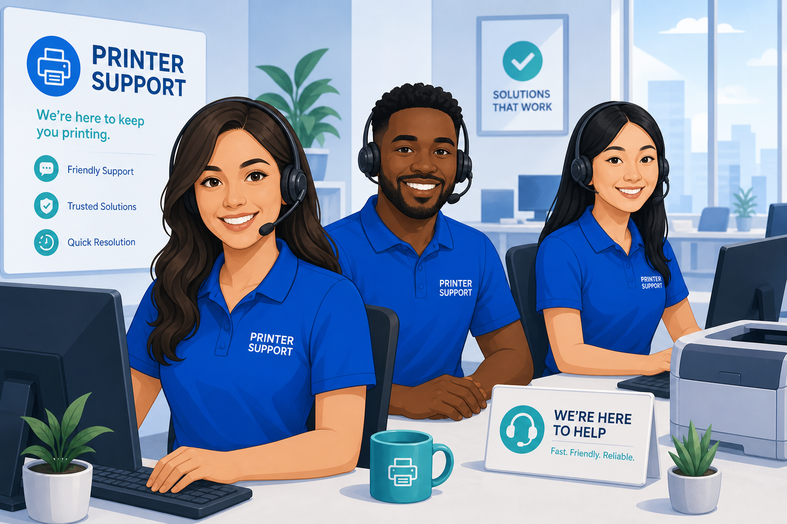 PrinterGeeks support team assisting a customer